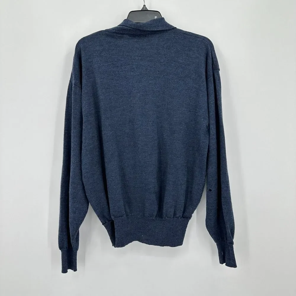Vintage Pendleton Sweater Mens‎ XL Blue Merino Wool Ribbed Knit Collared Flaw